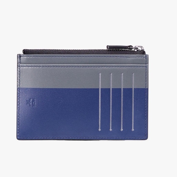 MCM men's lion embossed black with blue and grey mini zipped coin card holder - Picture 4 of 13